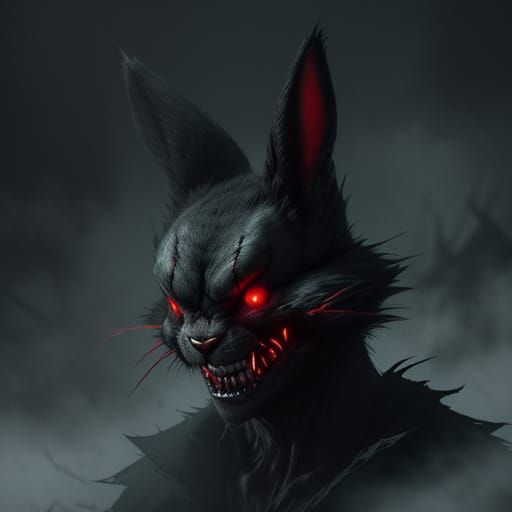Menacing Anthropomorphic Bunny Portrait in Dark Fantasy Styl...