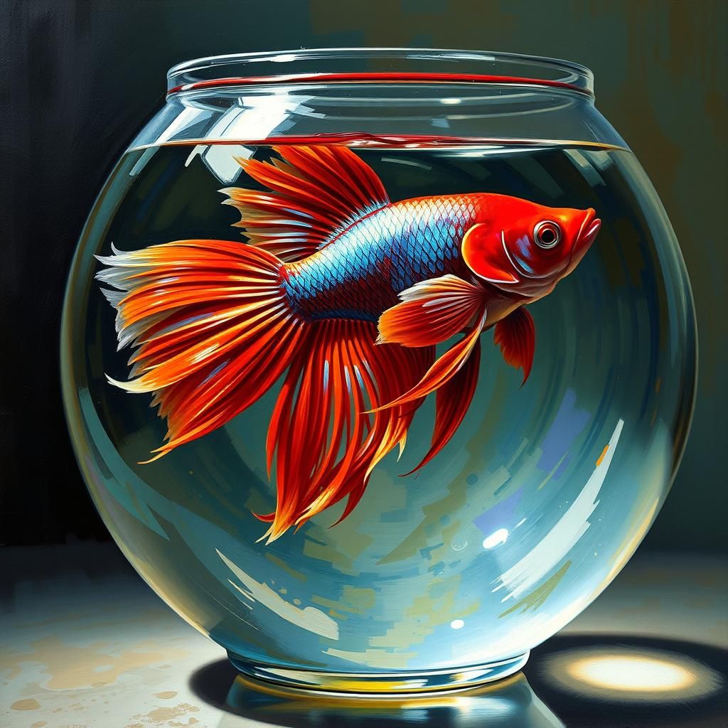 Betta Fish Leap to Freedom in Expressionist Style