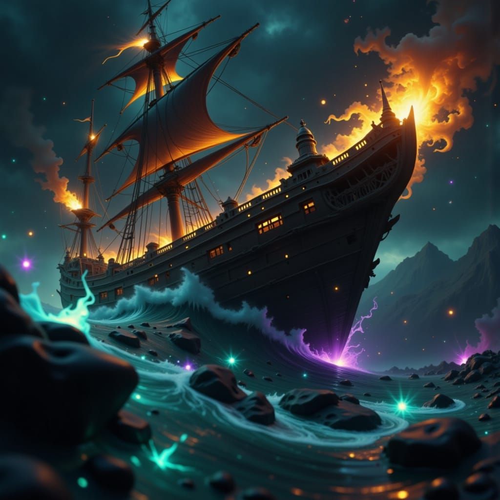 Dark Fantasy Sailing Scene in High Resolution