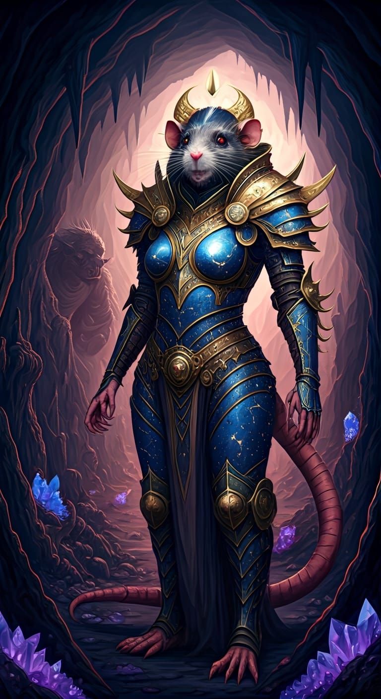 Celestial Skaven Woman Guarding Crystal Cave, in Loish Style