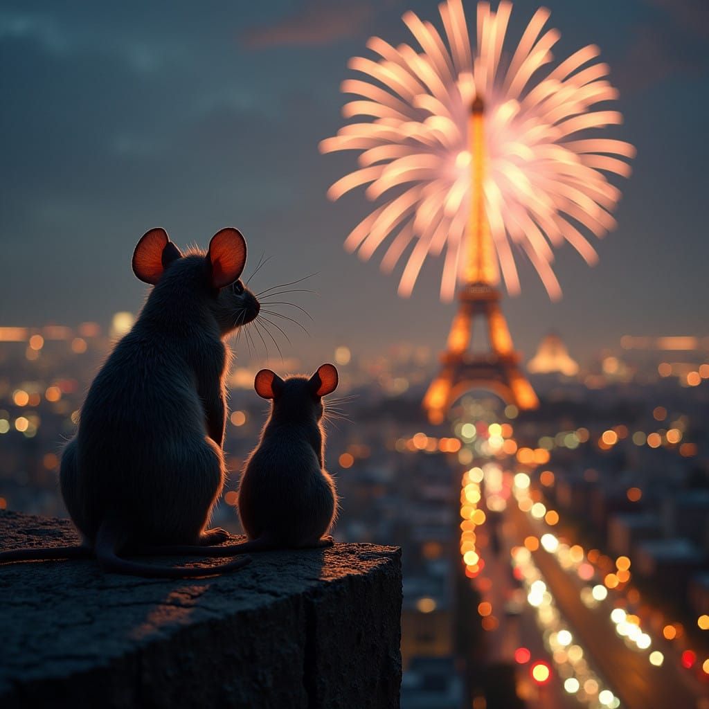 Mice Celebrate New Year's atop Eiffel Tower