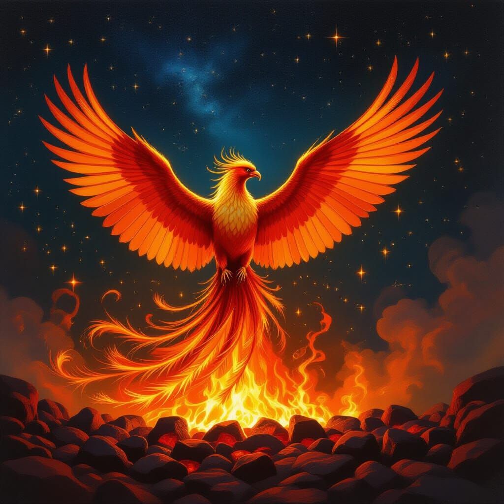 Majestic Phoenix Rises from Embers in Renaissance Style