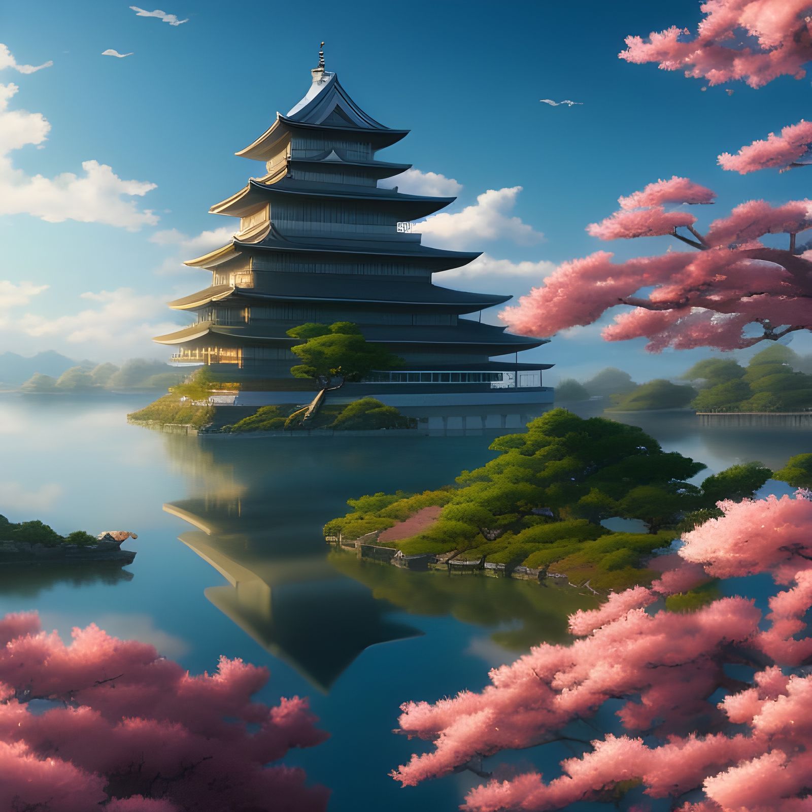 Majestic White Himeji Castle in Anime Style