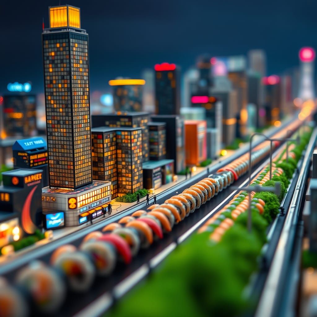 Macro Sushi Cityscape with Nigiri Skyscrapers