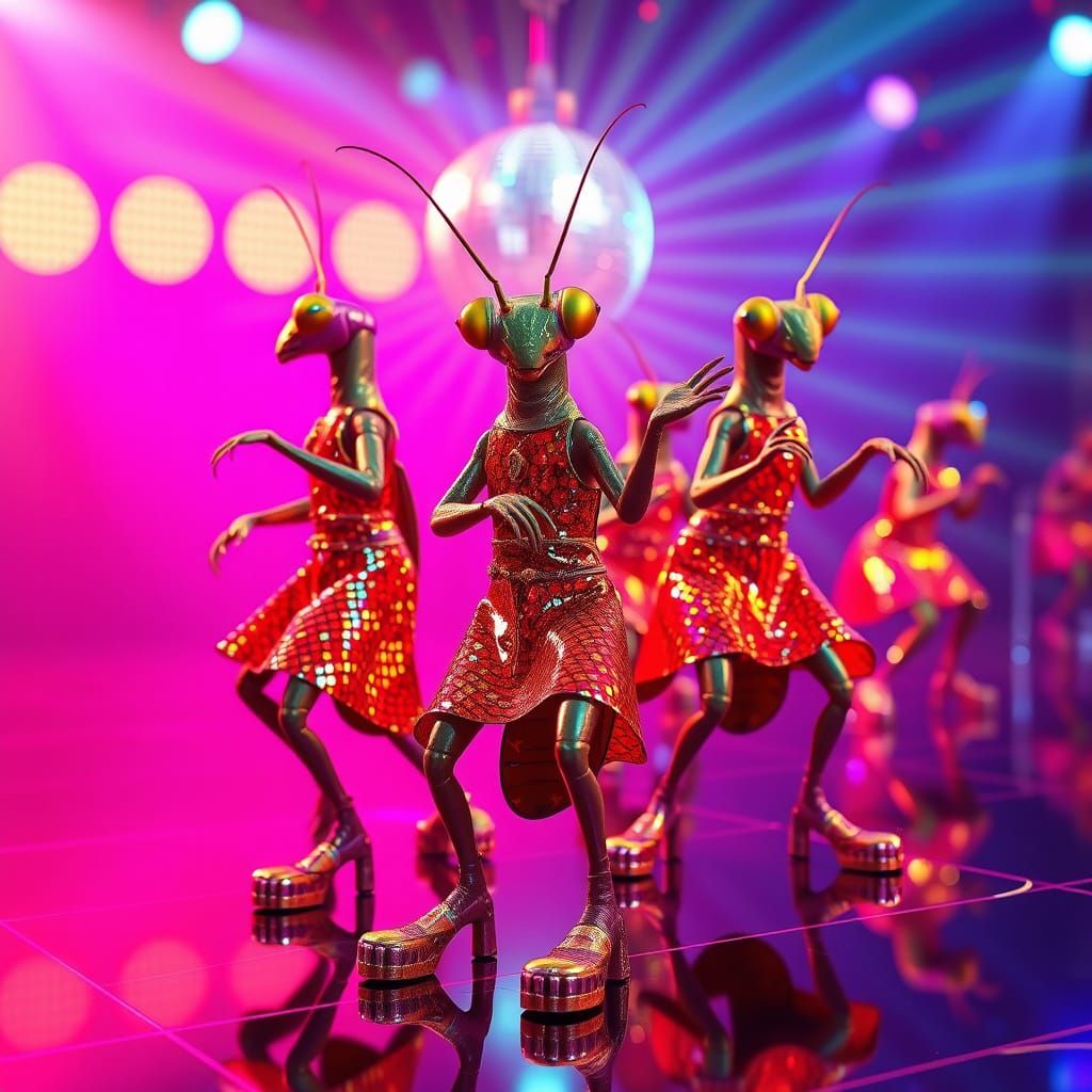 Glamorous Praying Mantis Disco Dancers Shine in Funky Disco ...