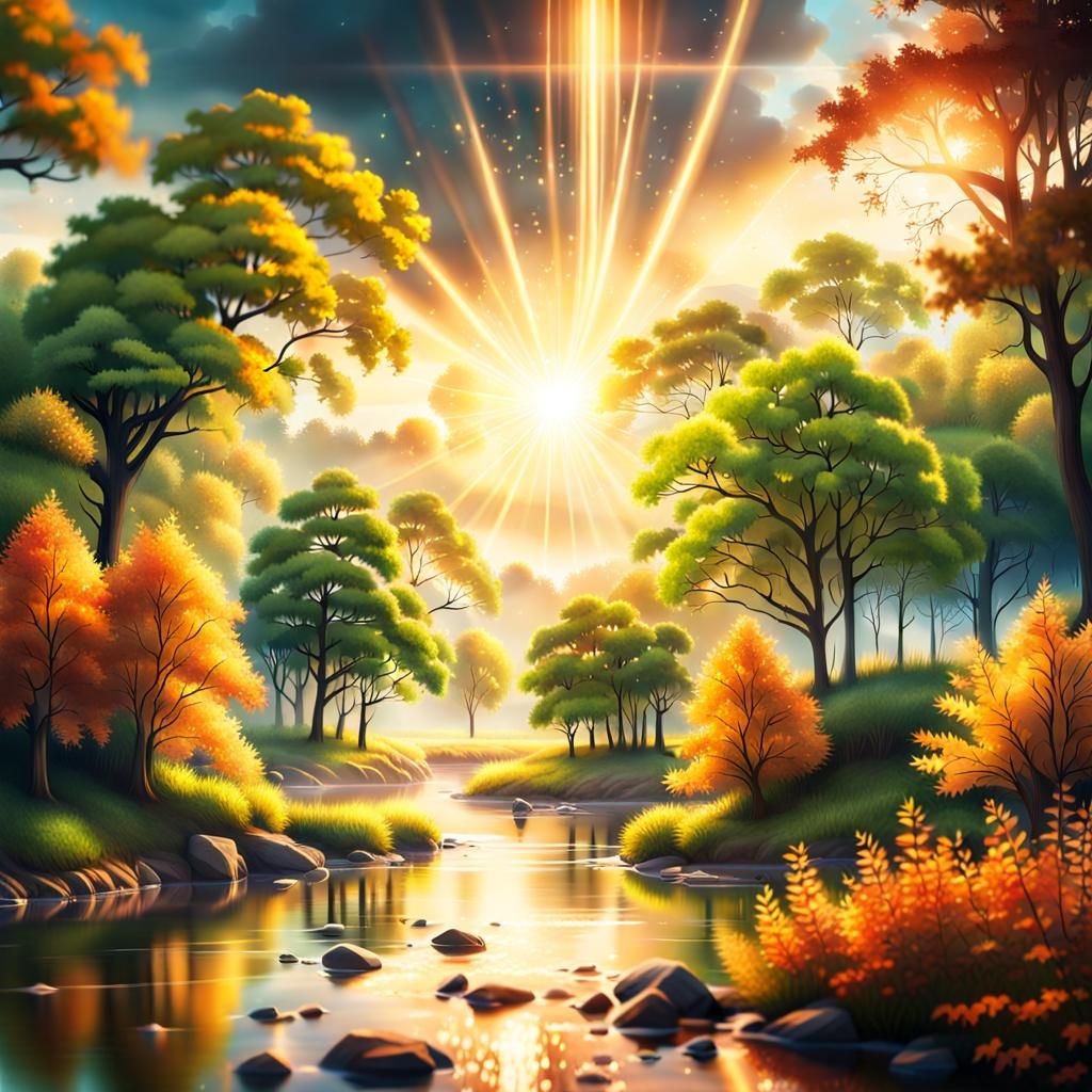 Brilliant Sunrise with God Rays and River