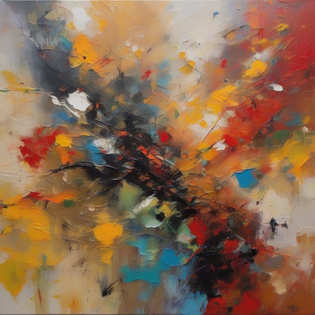 Abstract Impressionist Oil Painting with Expressive Brushstr...