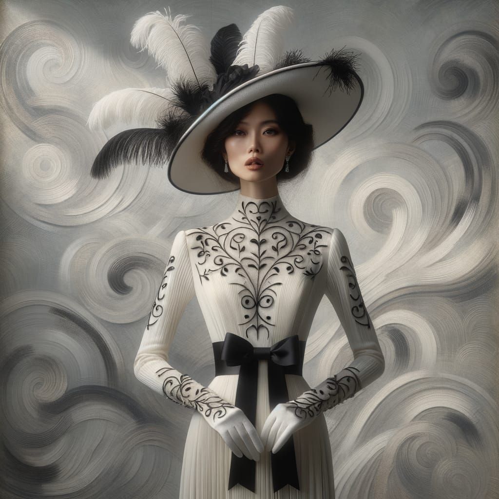 A glamorous woman and Edwardian fashion, wearing a slim, ela...