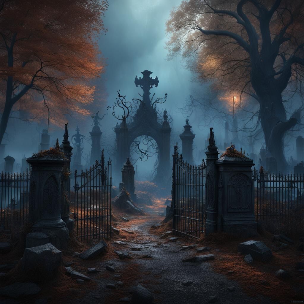 Eerie Cemetery in Dark Primal Forest: Matte Painting