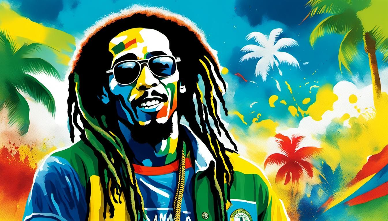 Bob Marley Portrait in Watercolor Pop Art Style