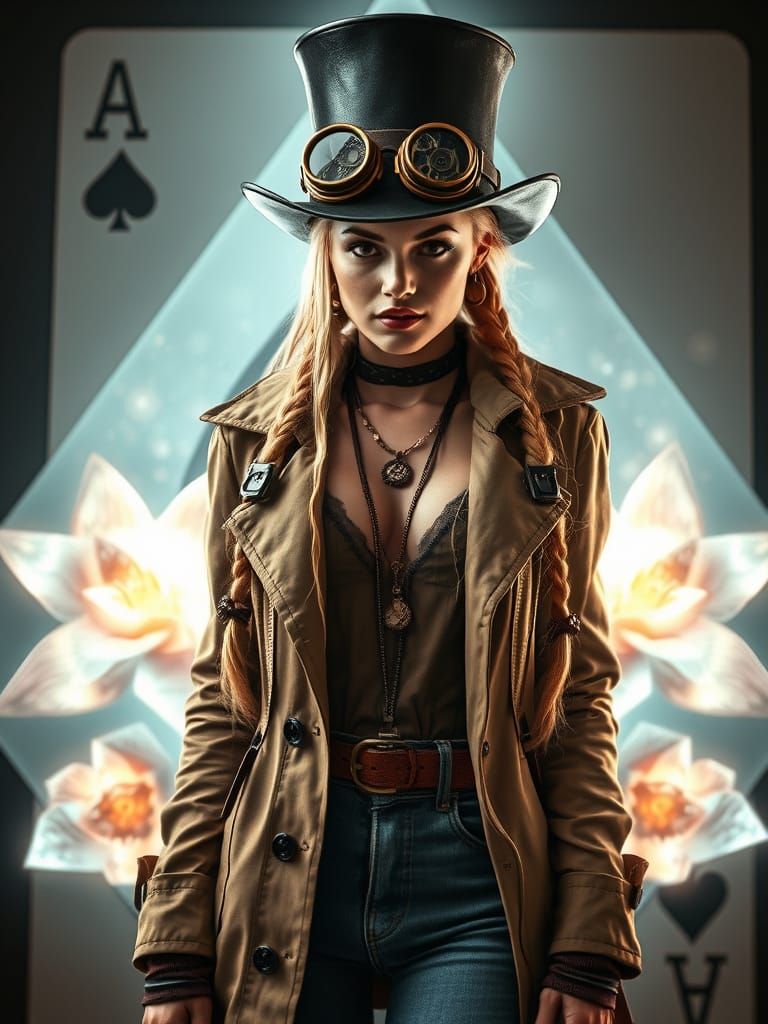 Steampunk Woman with Crystalline Origami Card