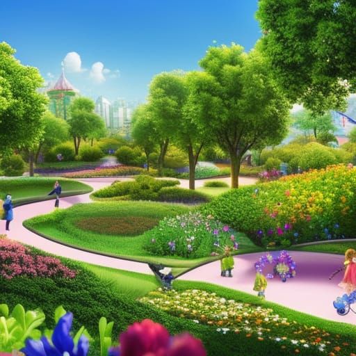 Vibrant Park Scene with Children Playing