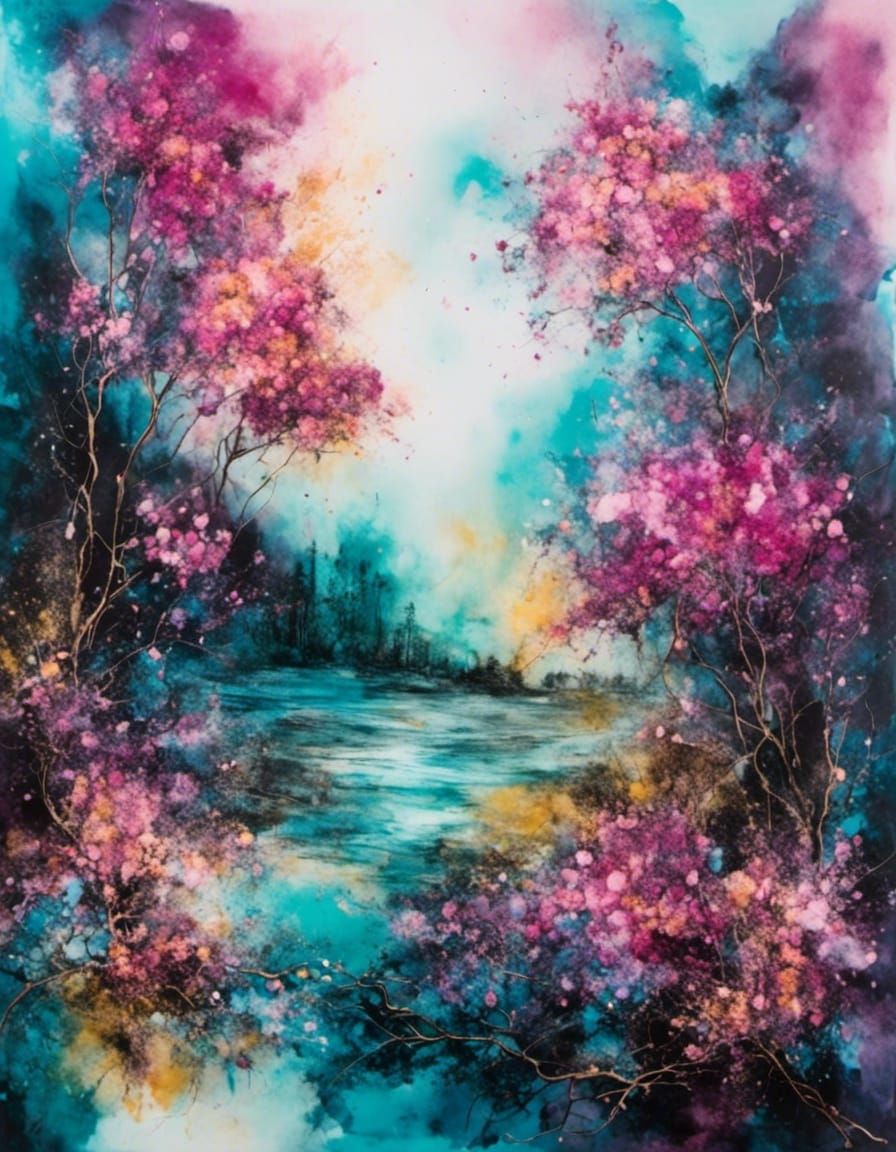 Abstract Landscape in Splatter Graffiti Style