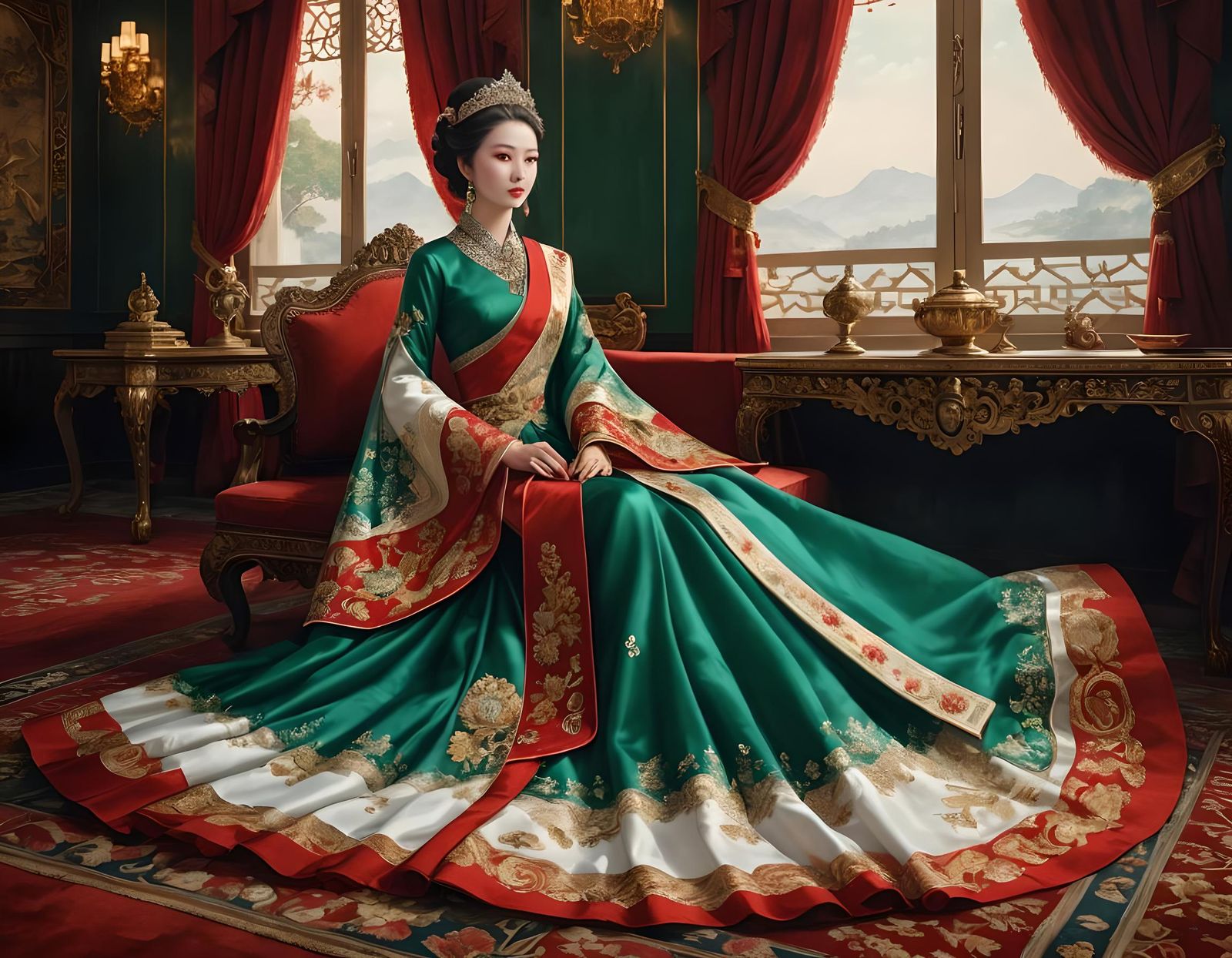Noble Empress in Luxurious Imperial Palace as Impressionism ...
