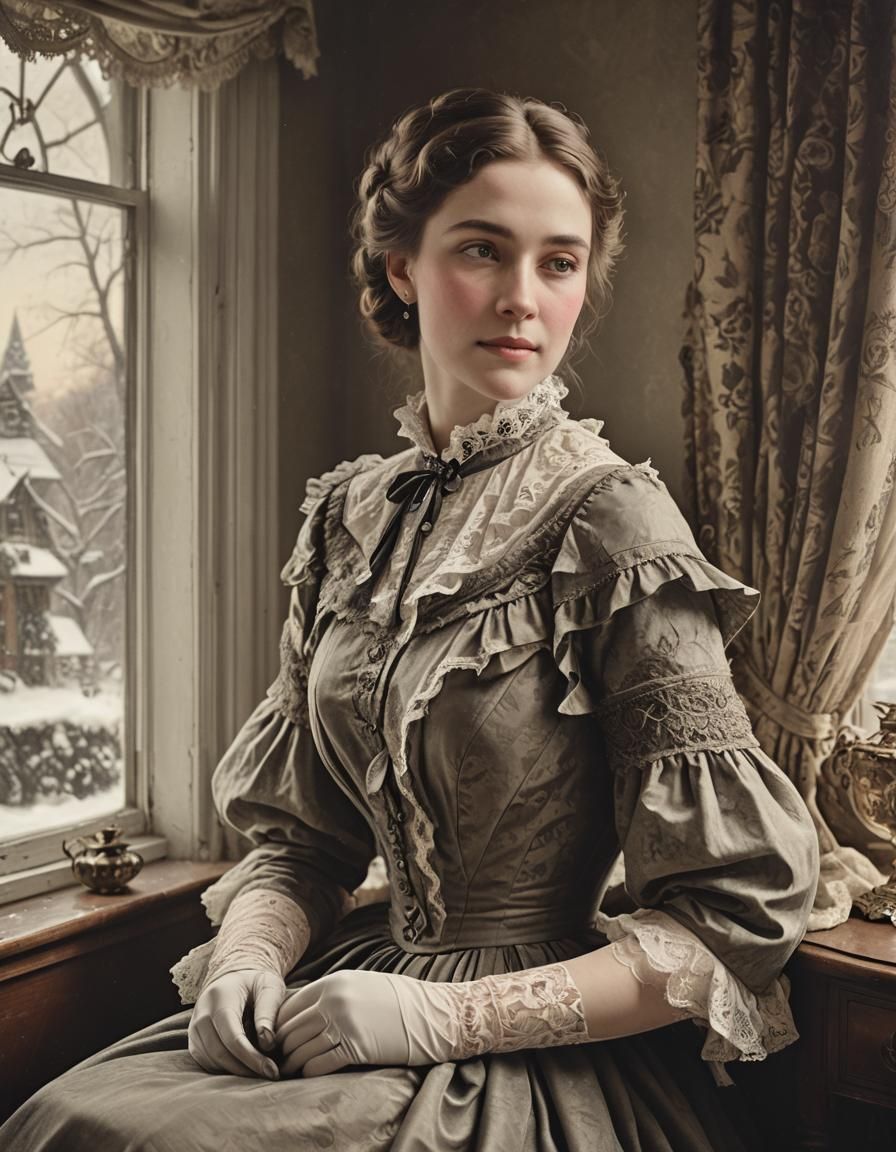 A Young Victorian Lady Seated in a Winter Parlor