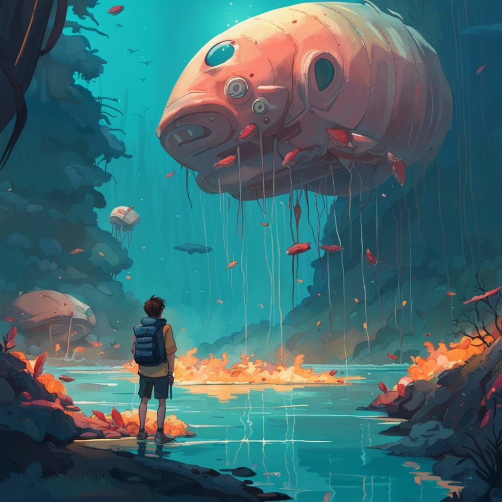 Underwater Camping Scene in Anime Fantasy Style