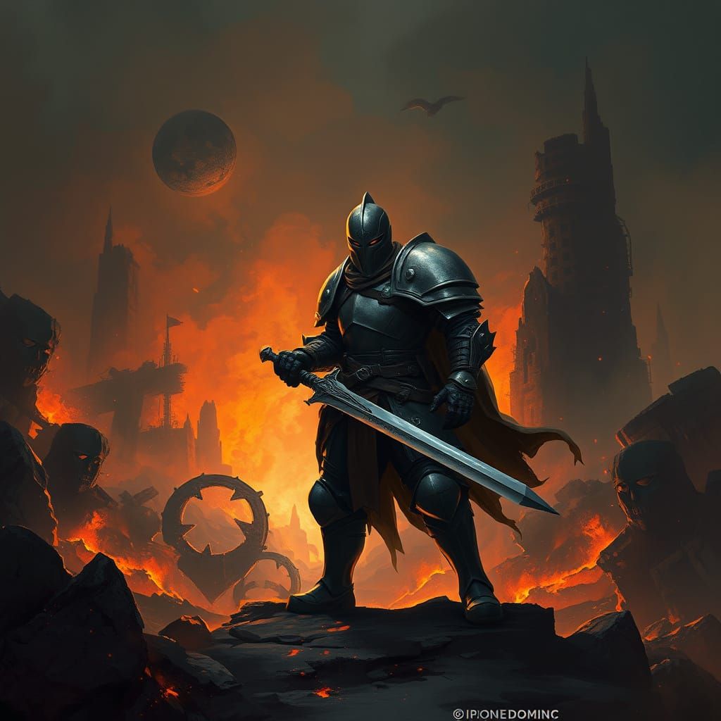 Armored Warrior in Ruins: Dark Fantasy Art