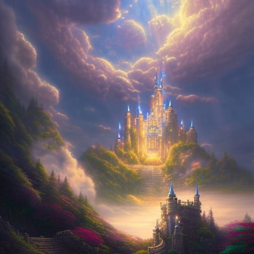 Heavenly Castle Radiating Light as Digital Painting