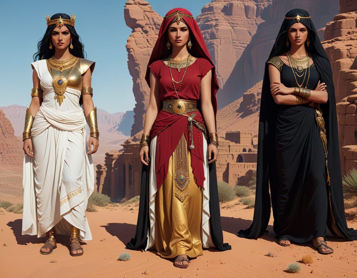 Ancient Goddesses of Petra in Golden Splendor