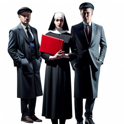 Film Noir: Young Nun and Men with Red Book
