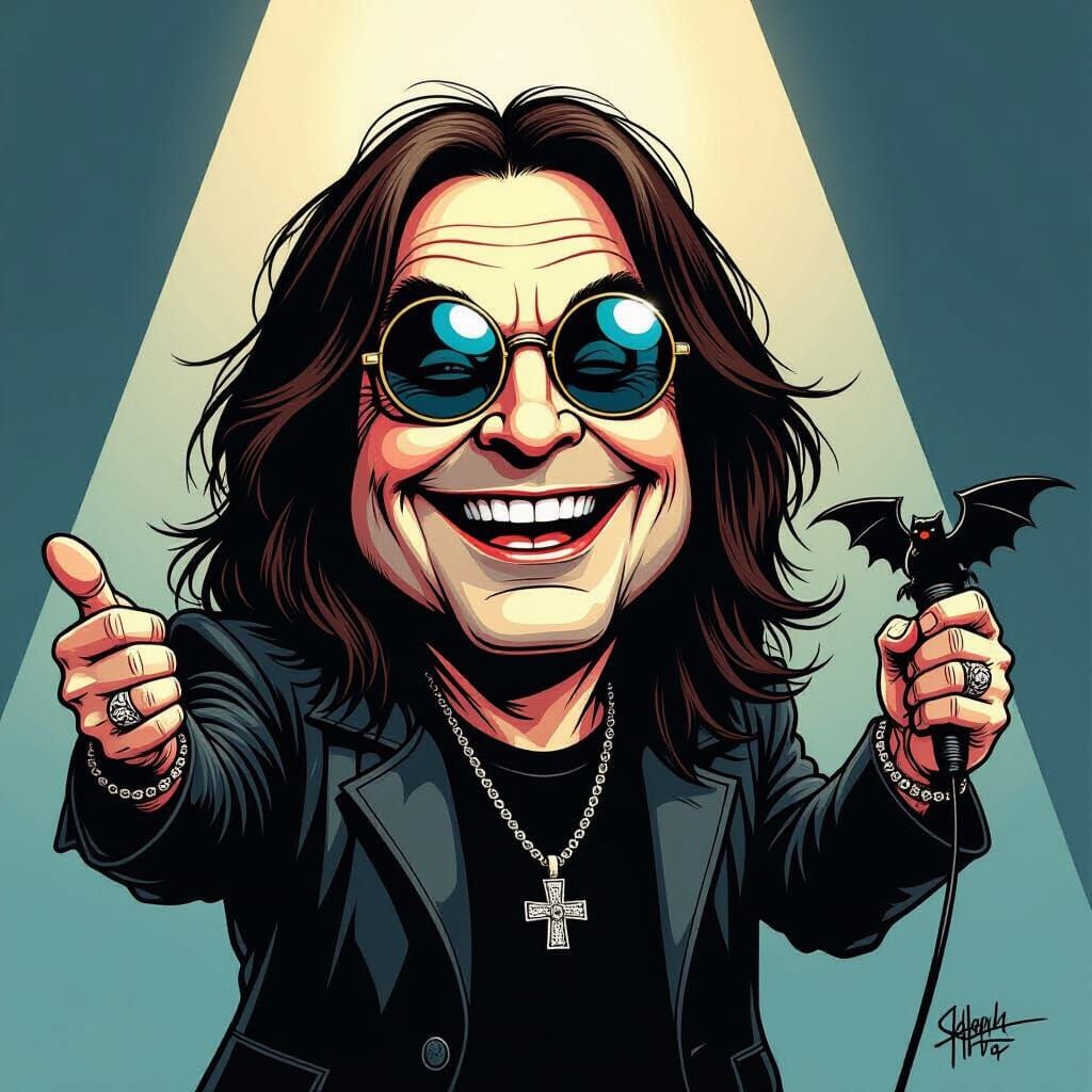 Ozzy Osbourne Caricature in Al Hirschfeld Style
