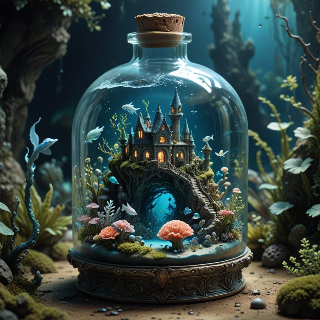 Miniature Underwater Kingdom Inside Glass Bottle