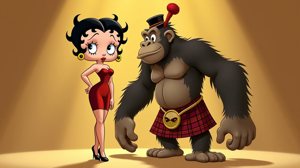 Betty Boop and Kilted Gorilla in 1930s Cartoon