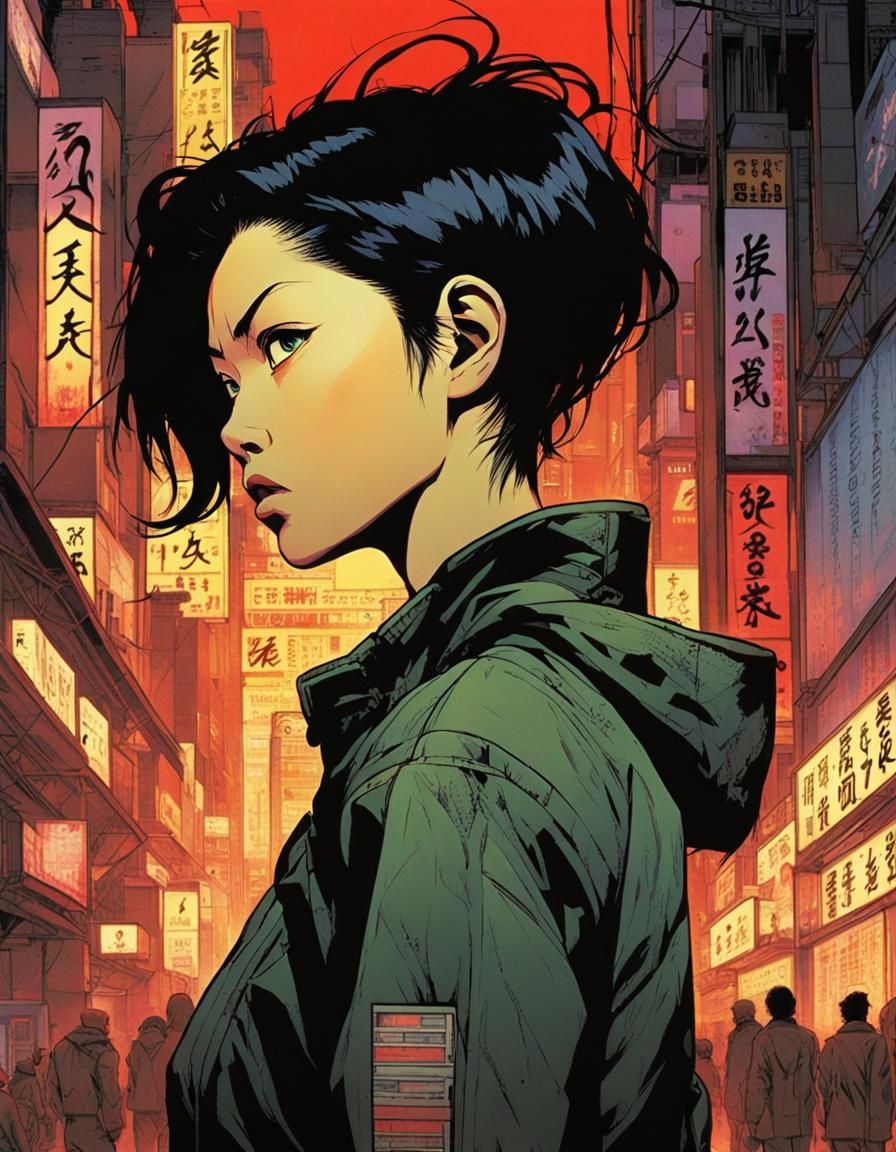 Cyberpunk Woman in Anime Style