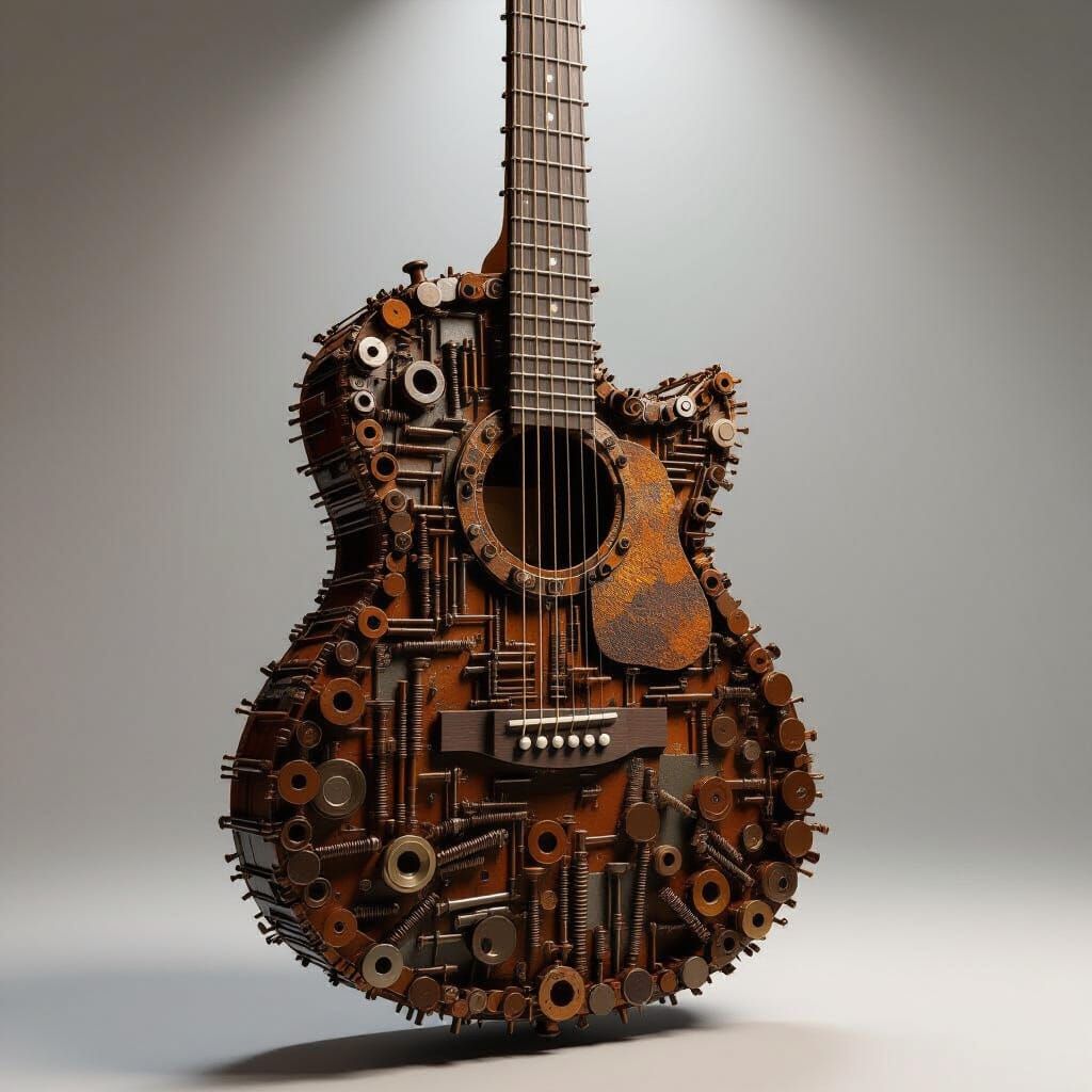 Rasta Guitar Crafted from Screws and Nails