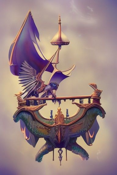Baroque Flying Boat with Griffin Figurehead in Dark Fantasy ...