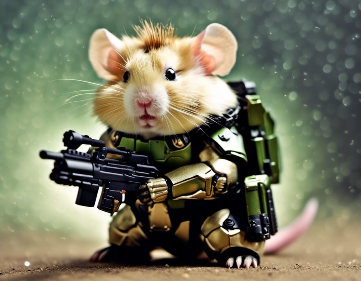 Master Chief Hamster Portrait with Assault Rifle
