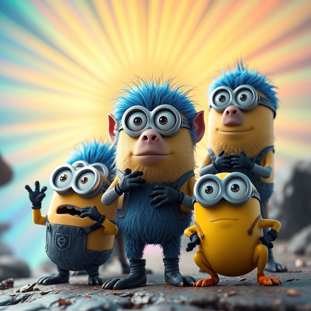Minion Hybrids in a Dreamlike 3D Landscape