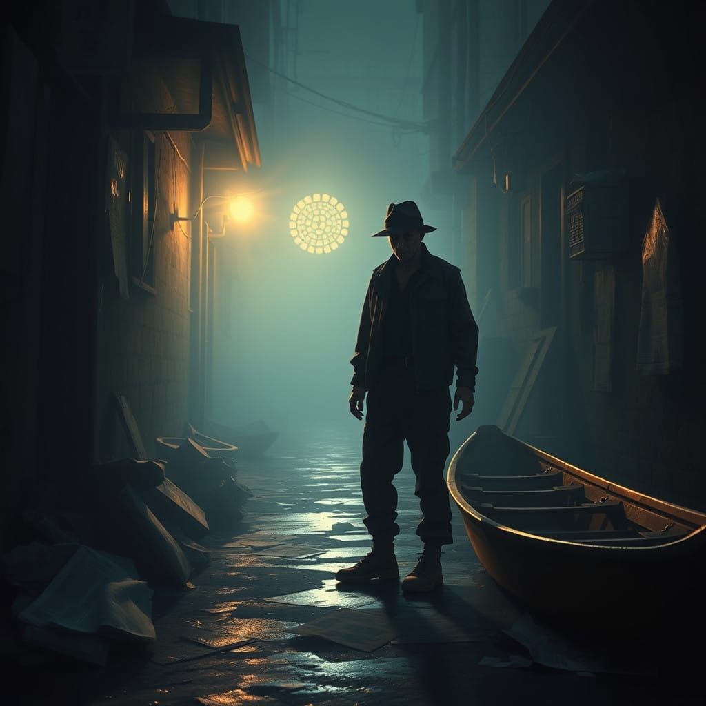 Lonely Figure in a Foggy Alleyway