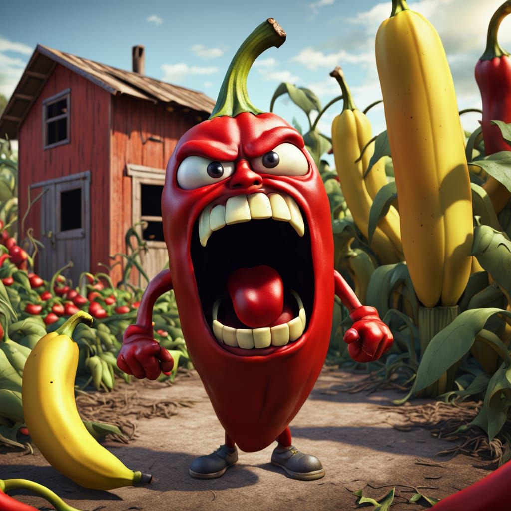 Fantasy 3D Art of an Angry Chili Pepper Scolding Frightened ...