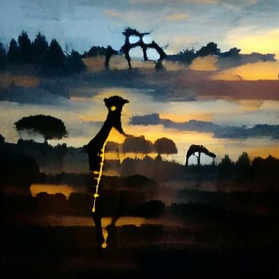 Giraffe Silhouette in Oil on Canvas
