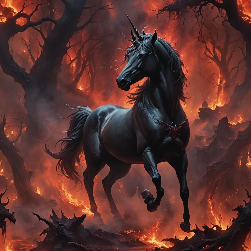 Demonic Unicorn Silhouette in Hellfire