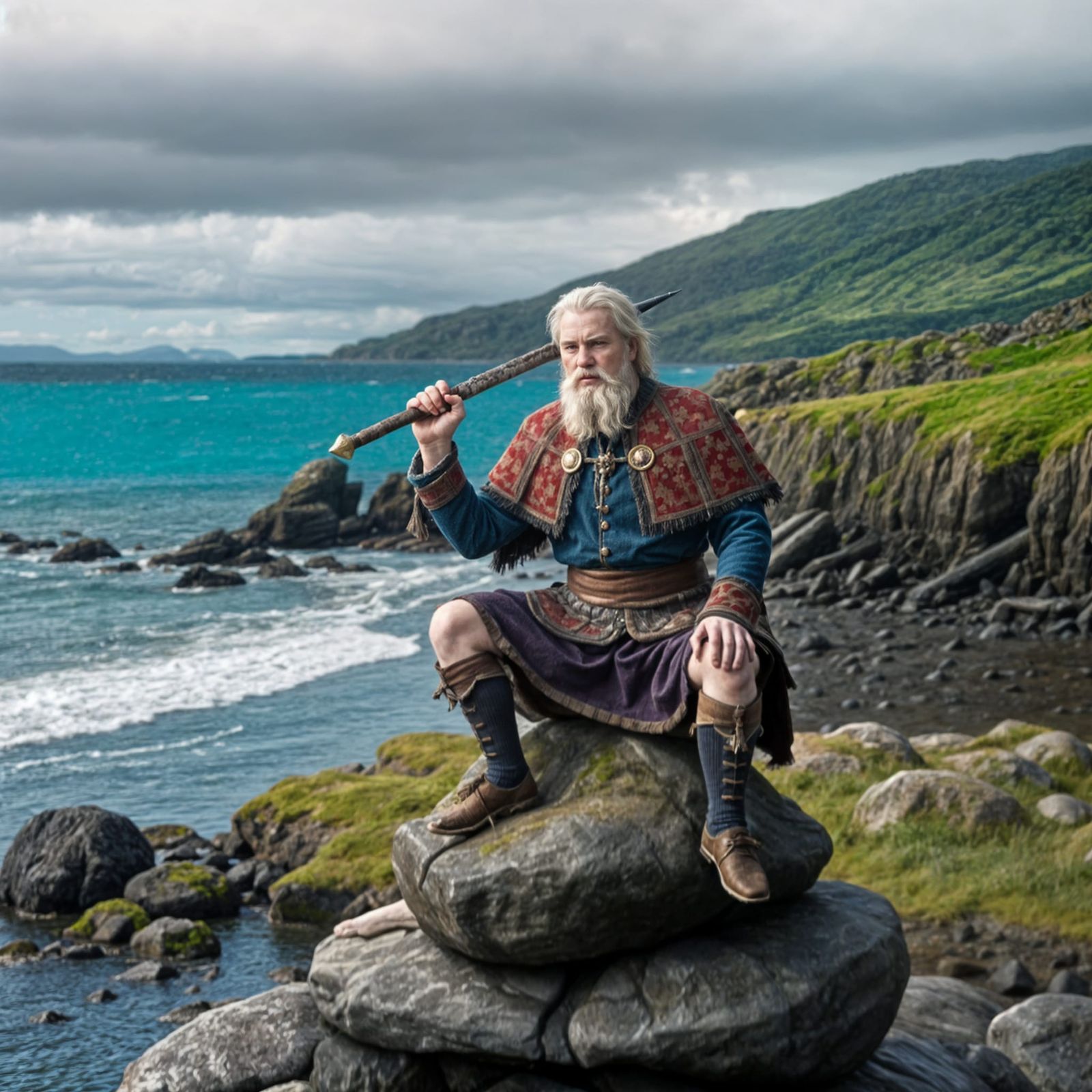 15th Century Highlander on Seashore Boulders
