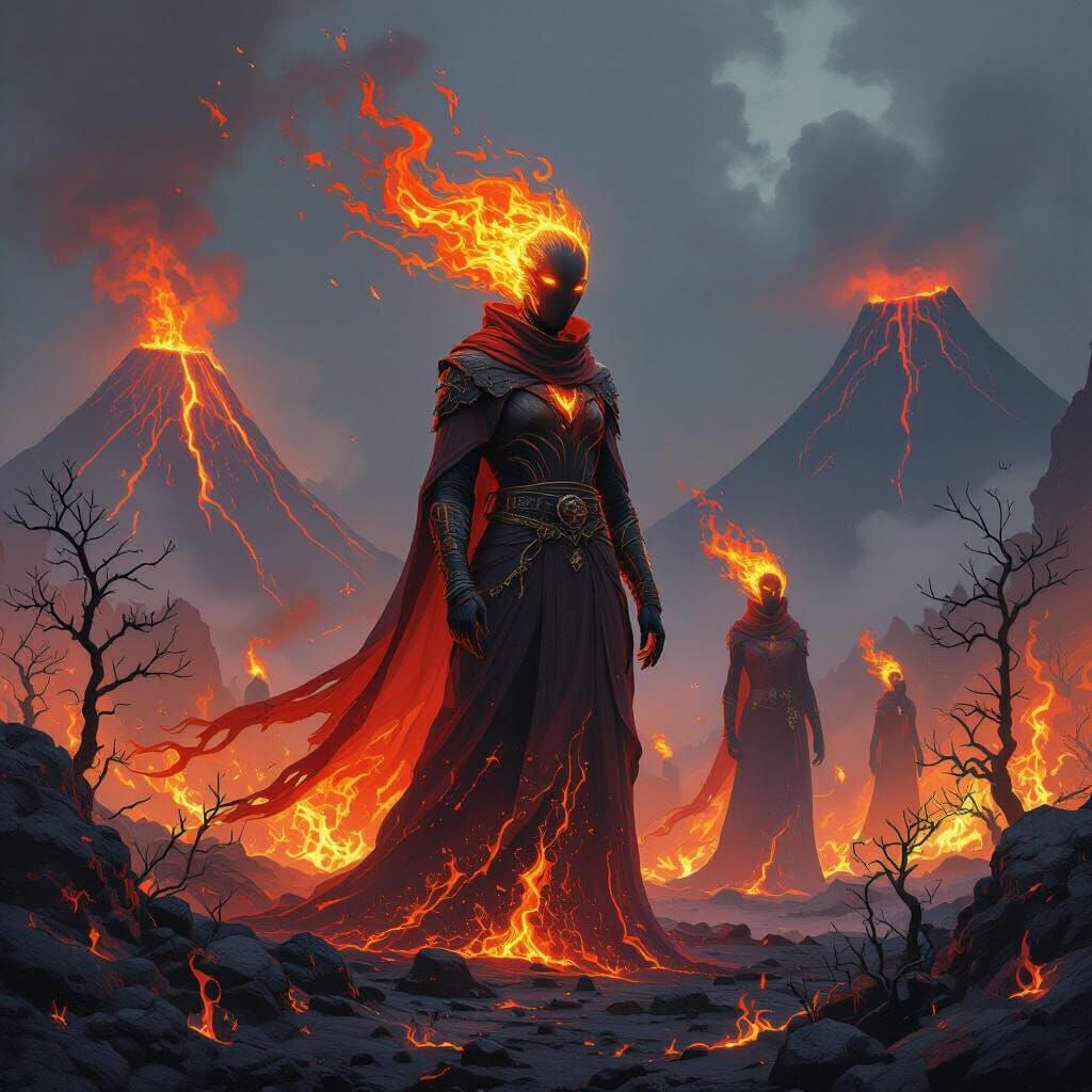 Fiery Island Inhabitants in Sci-Fi Style