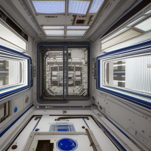 Photorealistic Space Station Interior with Large Windows