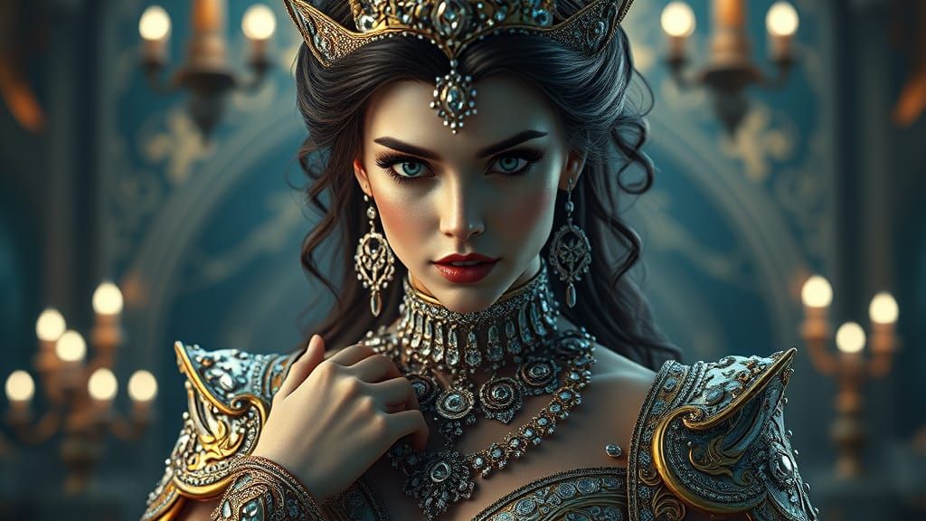 Regal Princess in Luminous, Bejeweled Attire