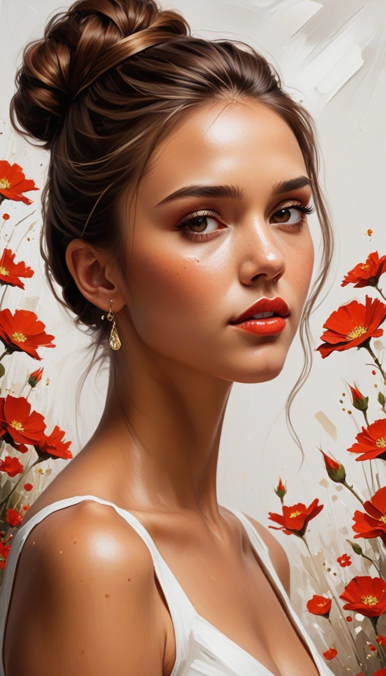 Ethereal Portrait of Young Jessica Alba in Vivid Oil
