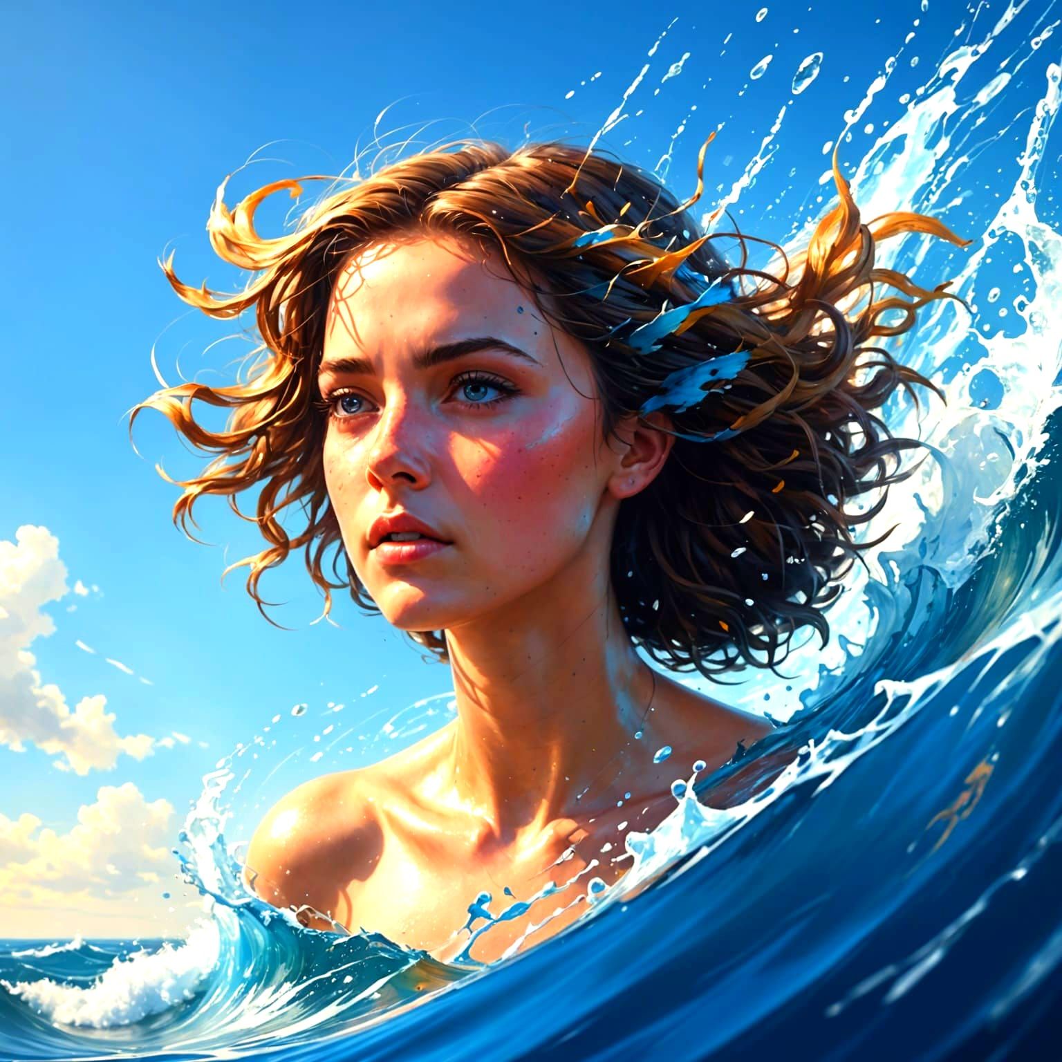 Surreal Blue Angel Soars Over Ocean in Hyperrealistic Art