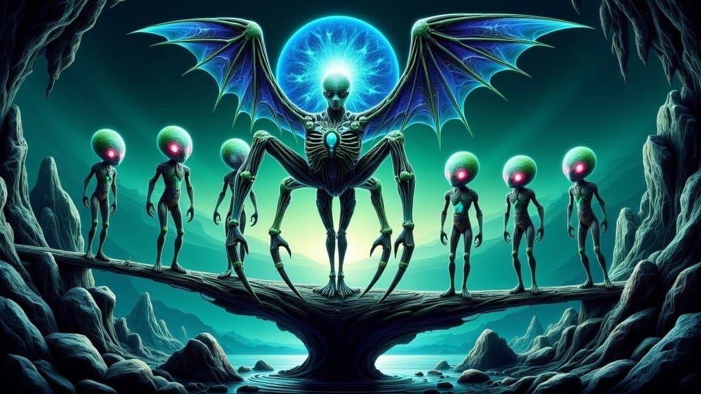 Surreal Gray Aliens on Barbed Wire, Twilight