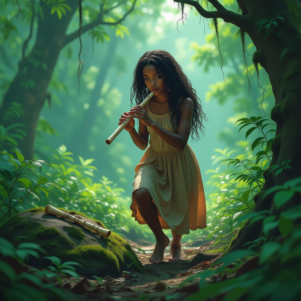 African Girl in Eerie Landscape, Digital Art