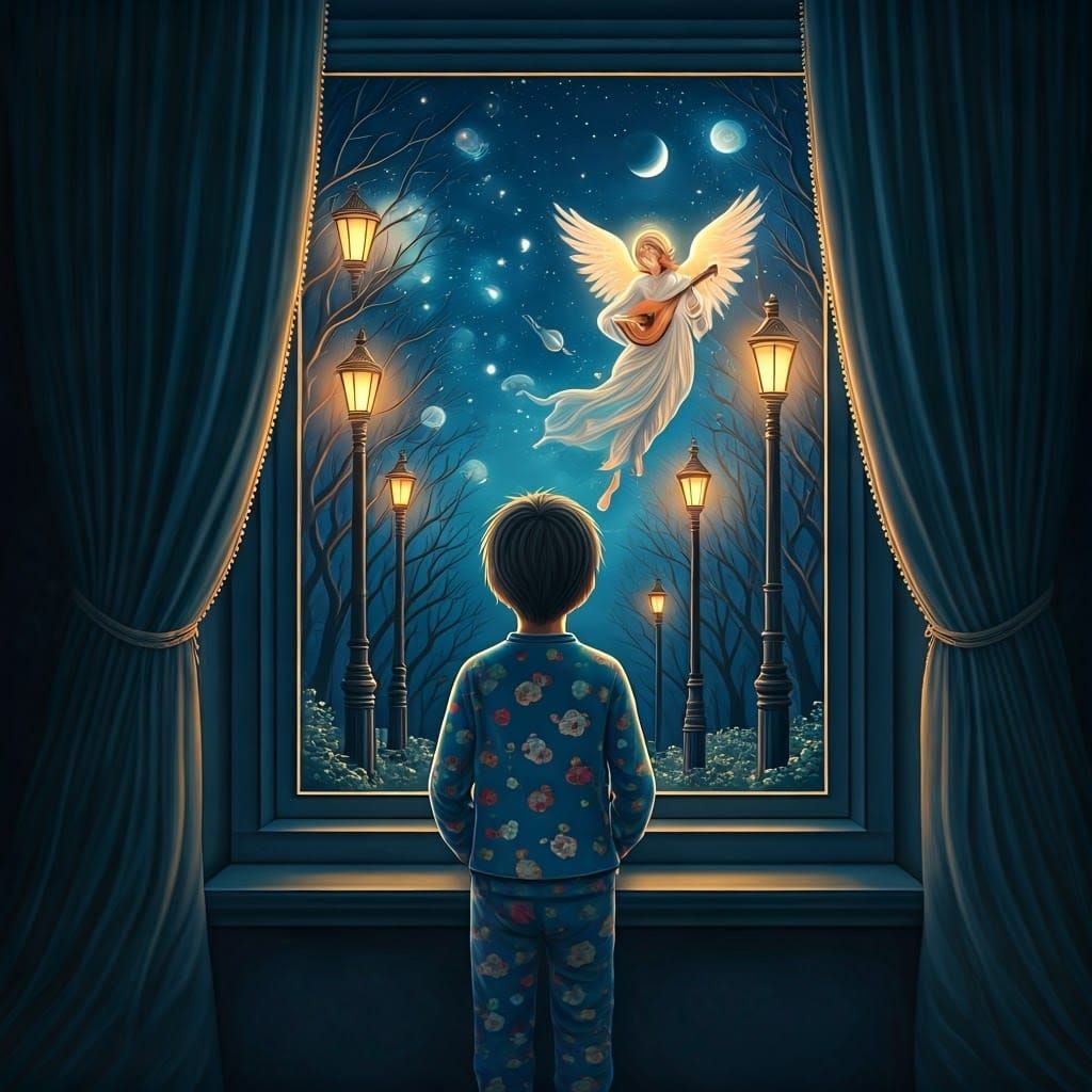 Whimsical Moonlit Scene with Dancing Trees and Angelic Music