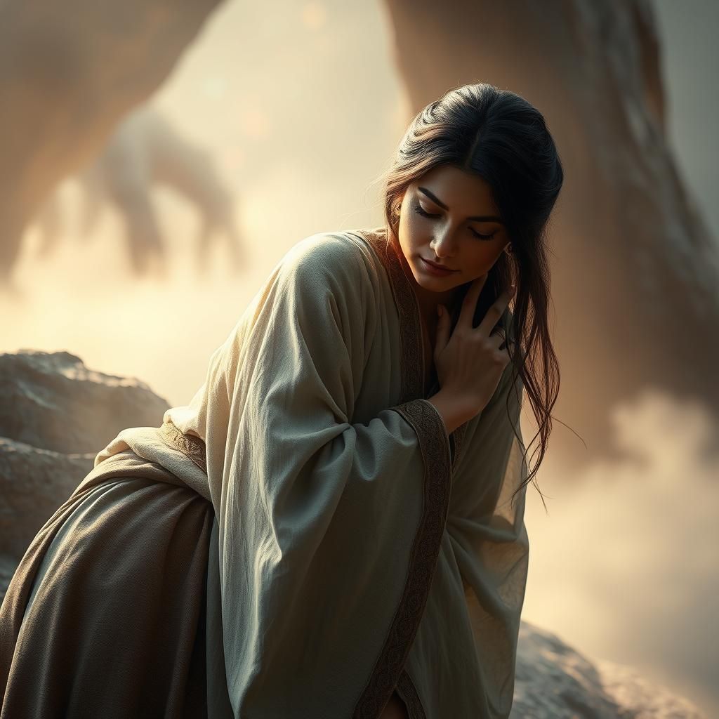 Ethereal Mother Whispering in Mystical Setting