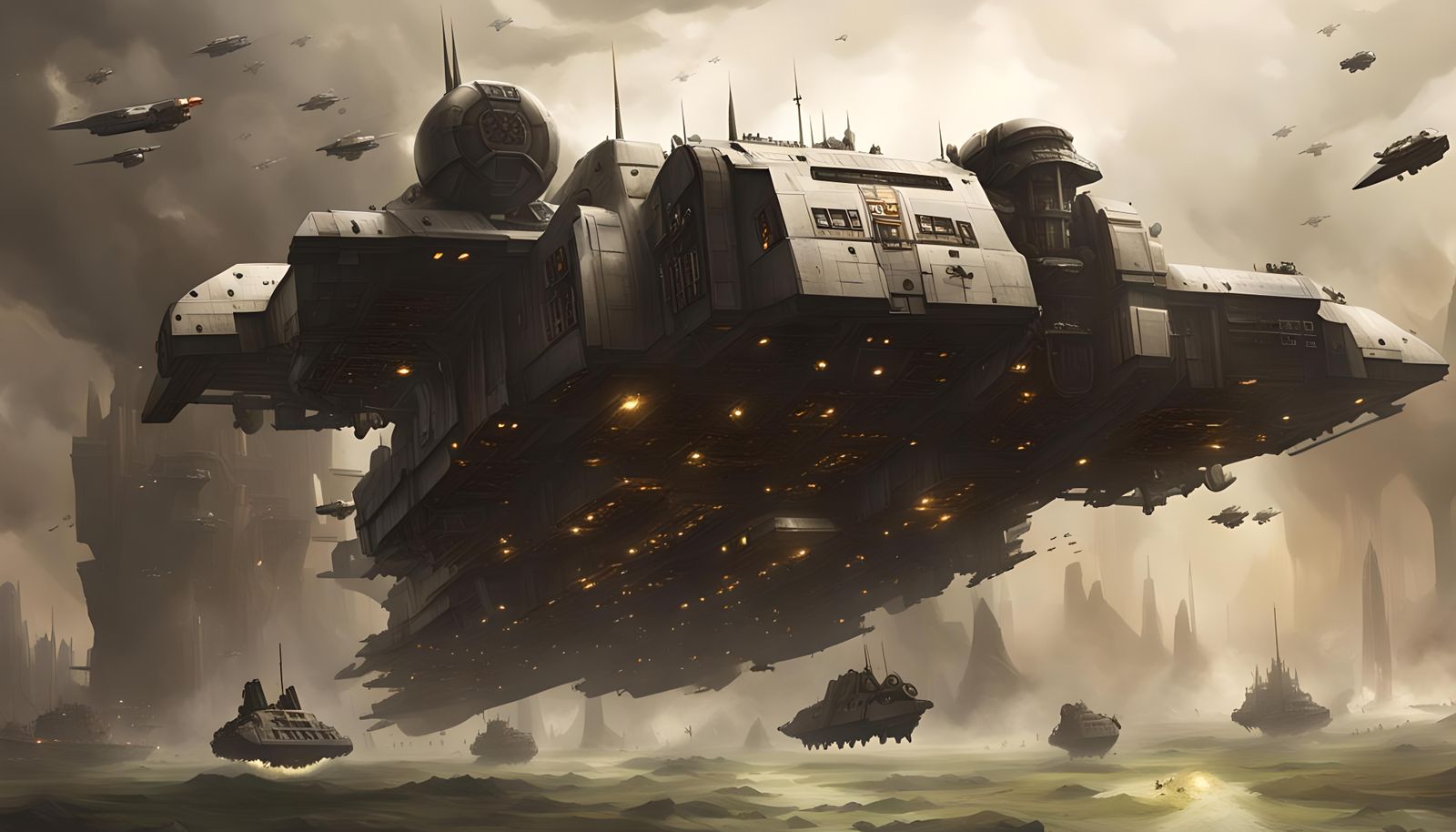 Gothic Troop Transport Ship Landing in Warhammer 40k Style