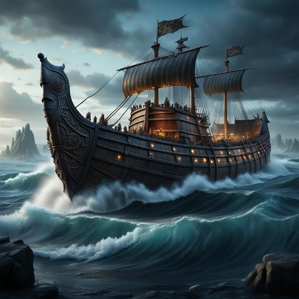 Viking Warship in Detailed Matte Painting