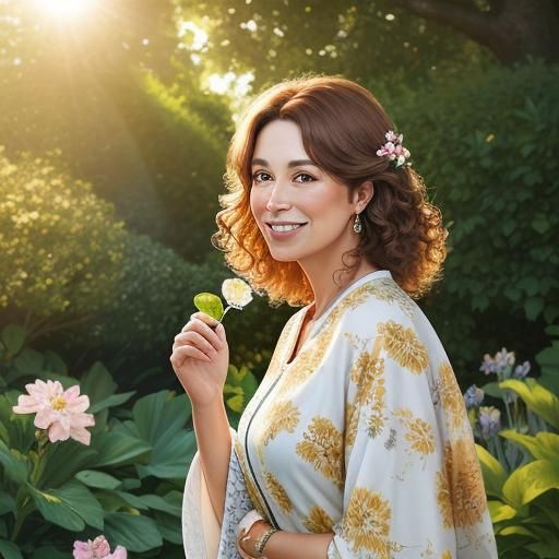 Carefree Woman in Garden: High-End Fashion Portrait