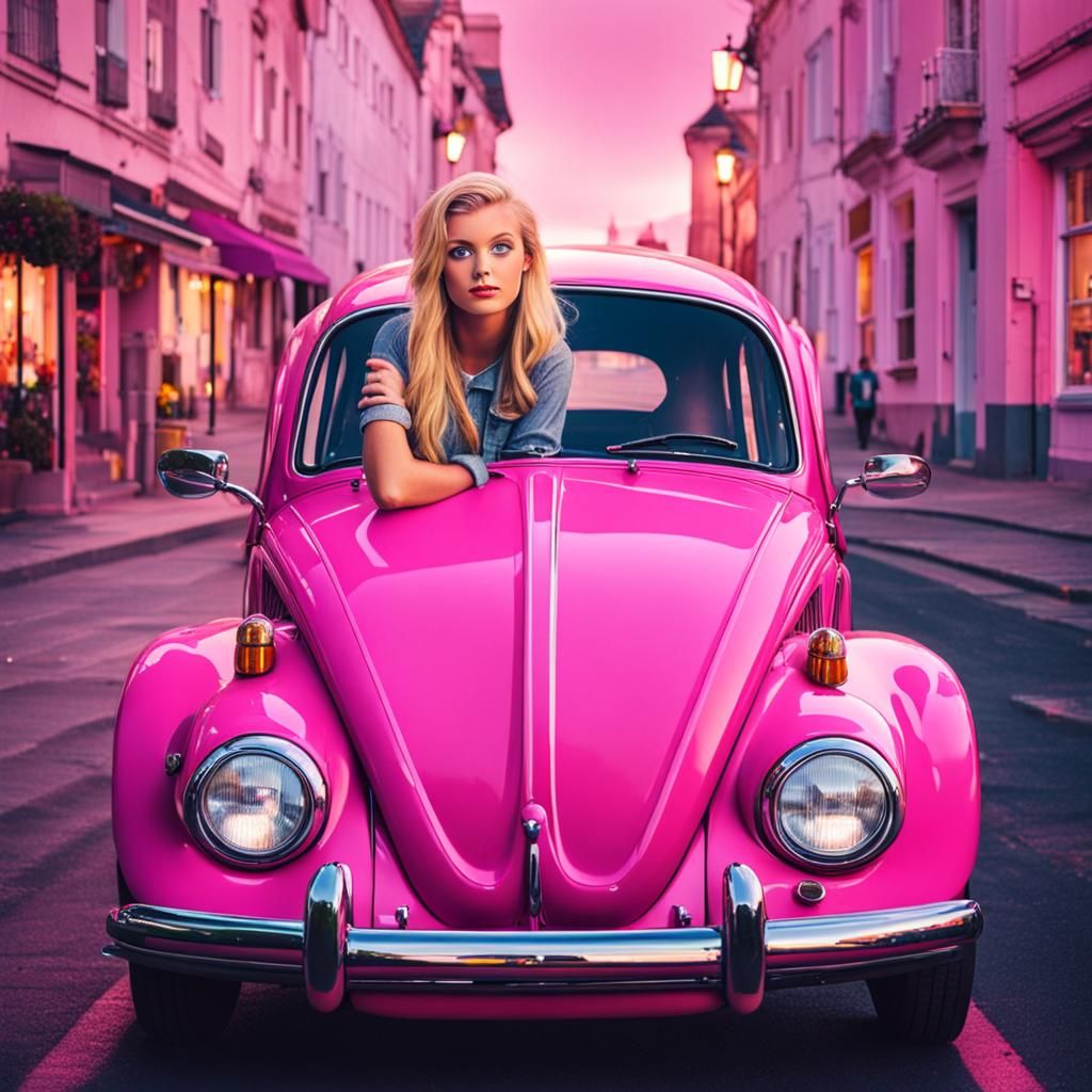 Pink Beetle with Blonde Woman
